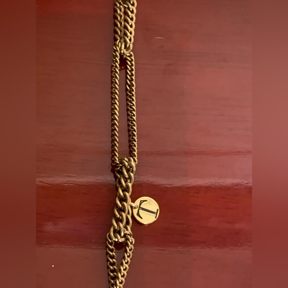 Vintage Talbots Long Gold Tone Necklace w/a Cabochon & Rhinestone Flower Pendant - Picture 5 of 9